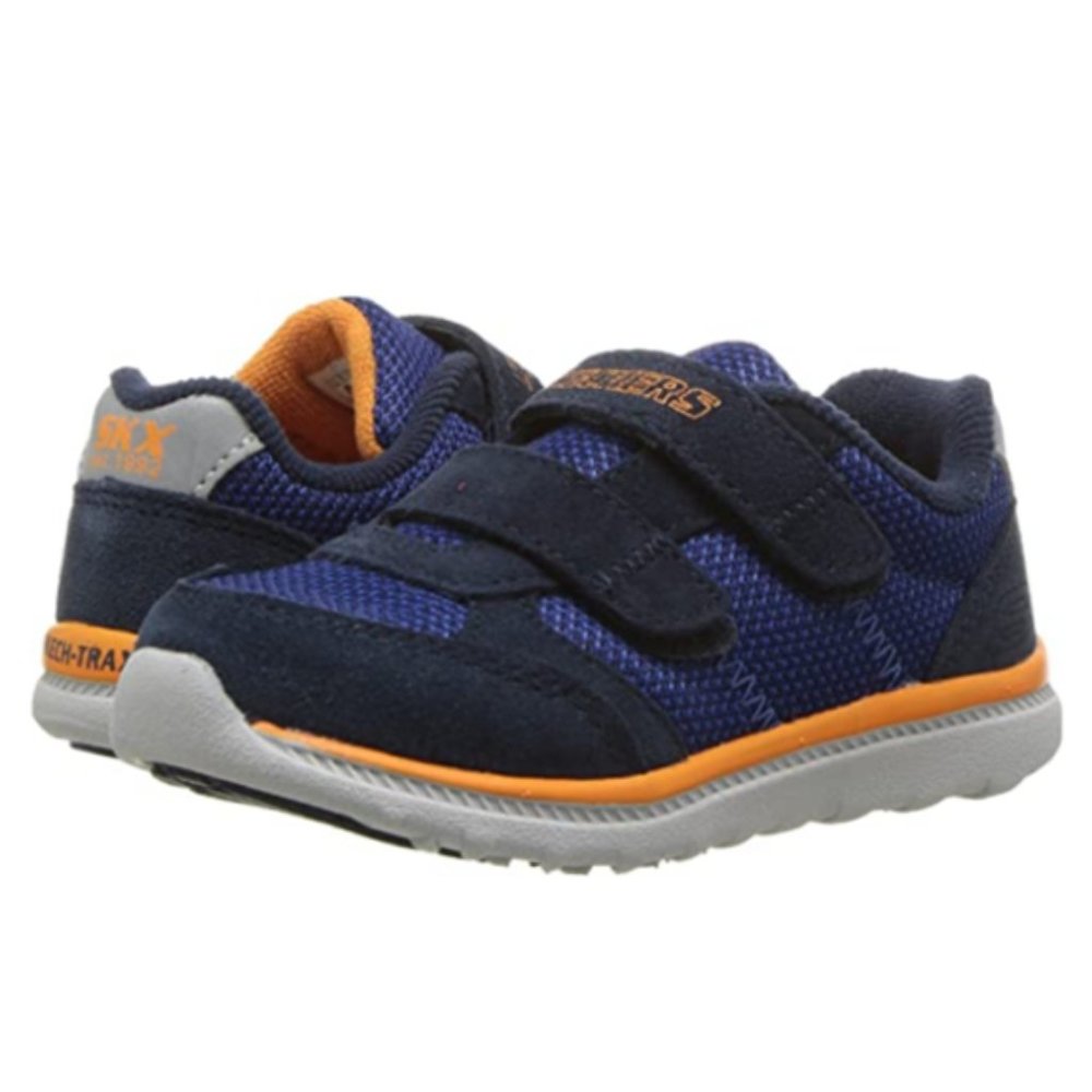NEW Skechers Baby Kid Retro Shift Navy Suede Adjustable Two Strap Active Sneaker